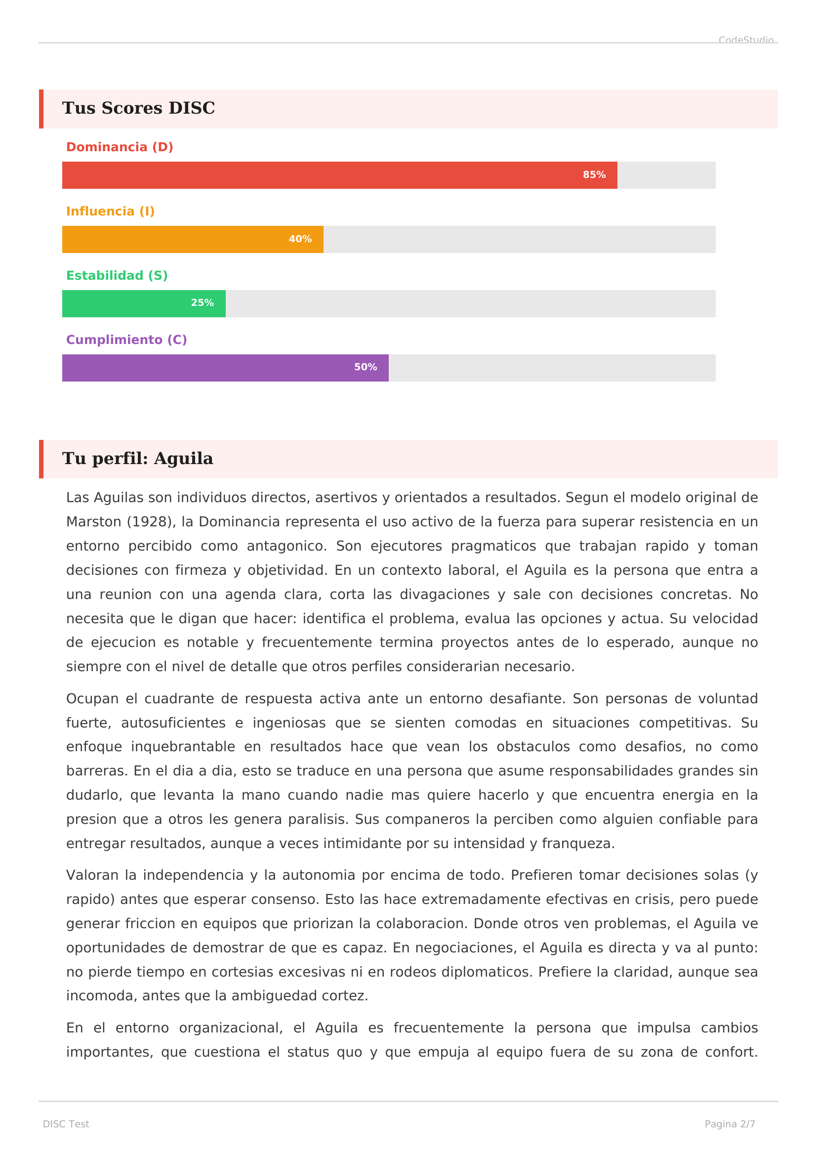 Scores DISC y perfil detallado